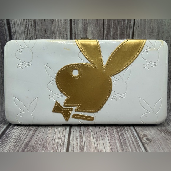 PLAYBOY Vintage Y2K Clutch/ Long Wallet Playboy Bunny White Gold VTG RARE - Picture 5 of 15